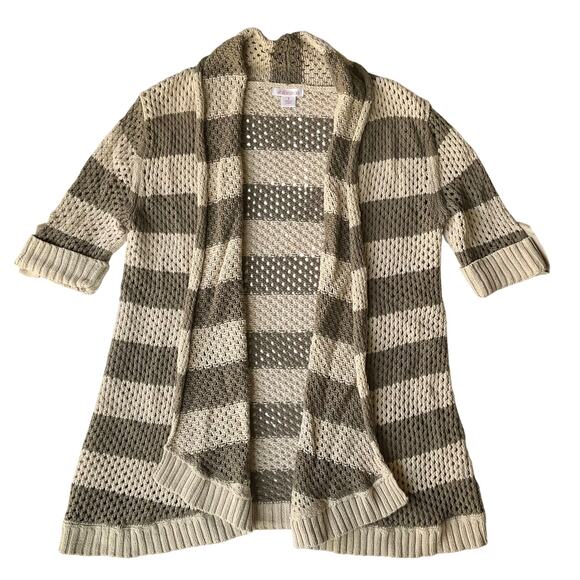 Xhilaration Women Cardigan size S Open Front Mock Knit Stripes Gray & Beige - Picture 1 of 8